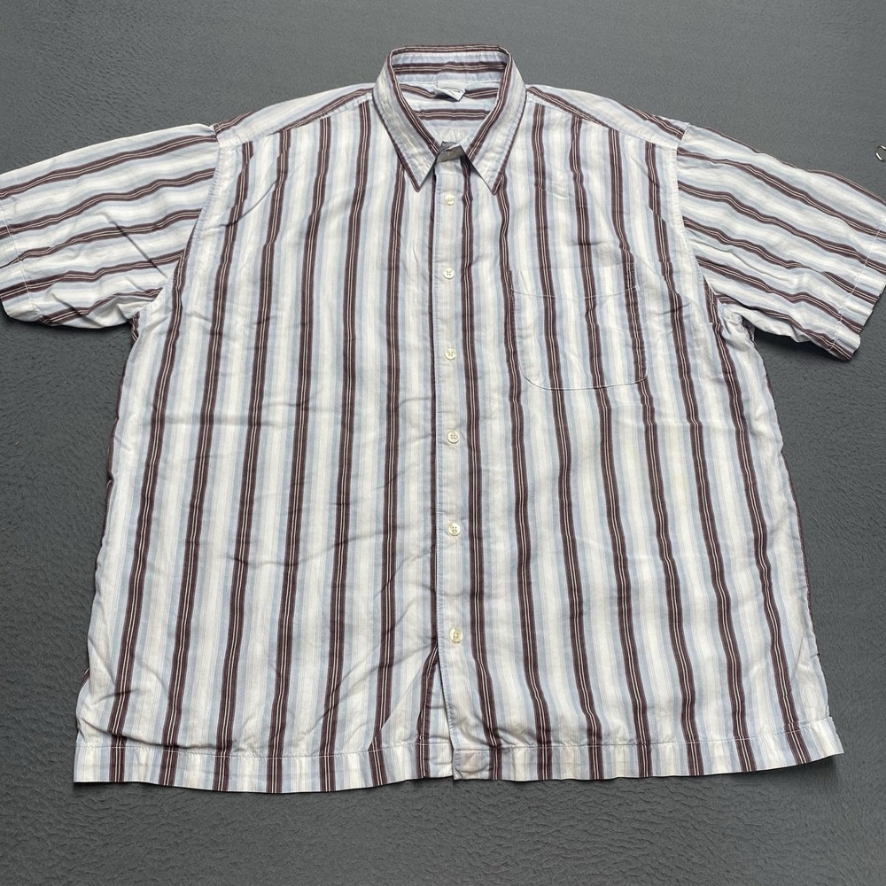Old Navy Shirt Mens XL Blue Stripe Short Sleeve‎ Button Up Pocket Cotton Casual